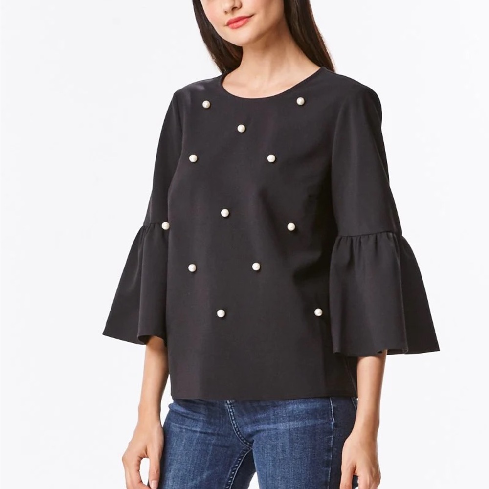 Alythea Black Blouse with Pearl Accents
